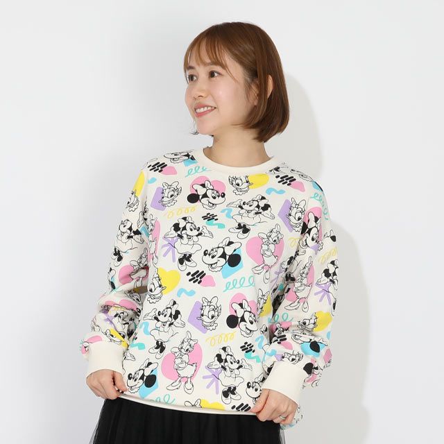 【ベビードール】ミニー デイジー 親子お揃い カラフル総柄トレーナー 1203A / 大人 ユニセックス 男女兼用 トップス 長袖 リンクコーデ ペアルック 親子コーデ プルオーバー スウェット