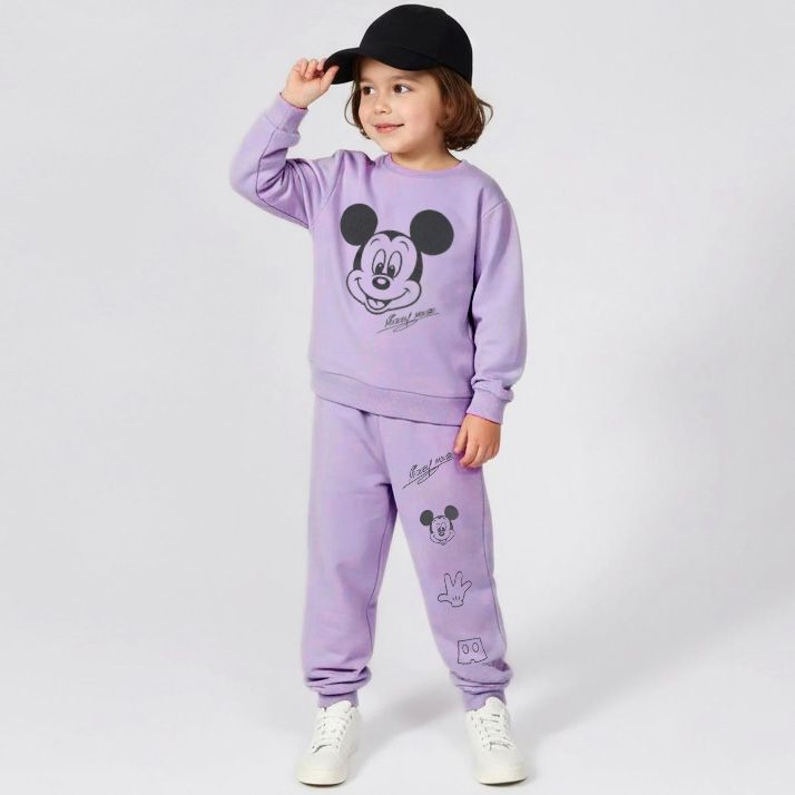 【ベビードール】ミッキー キャラクター セットアップ 1204K / ベビーサイズ キッズ トップス ボトムス 長袖 長ズボン クルーネック スウェット 2点セット 上下セット コーデセット 楽ちん