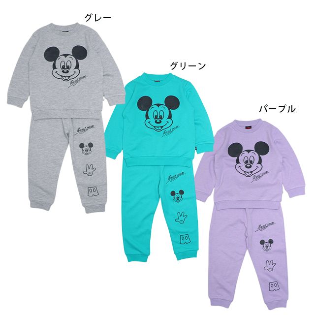 【ベビードール】ミッキー キャラクター セットアップ 1204K / ベビーサイズ キッズ トップス ボトムス 長袖 長ズボン クルーネック スウェット 2点セット 上下セット コーデセット 楽ちん