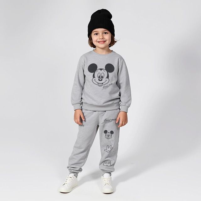 【ベビードール】ミッキー キャラクター セットアップ 1204K / ベビーサイズ キッズ トップス ボトムス 長袖 長ズボン クルーネック スウェット 2点セット 上下セット コーデセット 楽ちん