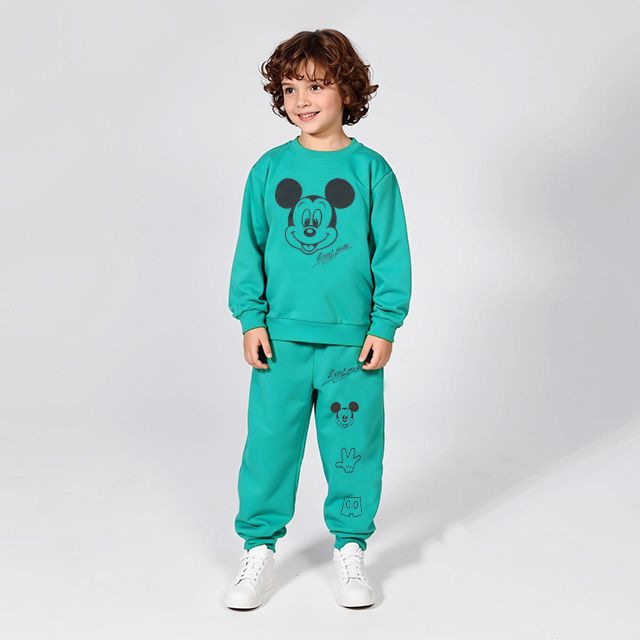 【ベビードール】ミッキー キャラクター セットアップ 1204K / ベビーサイズ キッズ トップス ボトムス 長袖 長ズボン クルーネック スウェット 2点セット 上下セット コーデセット 楽ちん
