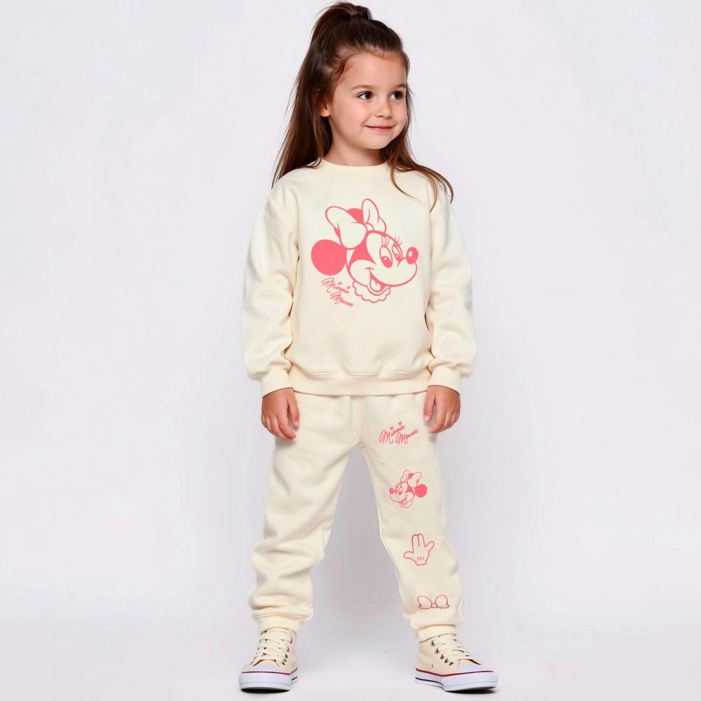 【ベビードール】ミニー キャラクター セットアップ 1204K / ベビーサイズ キッズ トップス ボトムス 長袖 長ズボン クルーネック スウェット 2点セット 上下セット コーデセット 楽ちん