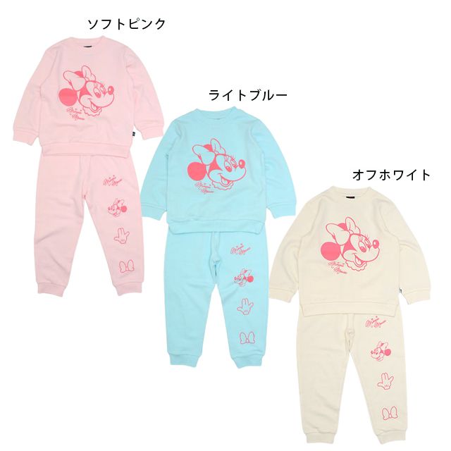 【ベビードール】ミニー キャラクター セットアップ 1204K / ベビーサイズ キッズ トップス ボトムス 長袖 長ズボン クルーネック スウェット 2点セット 上下セット コーデセット 楽ちん