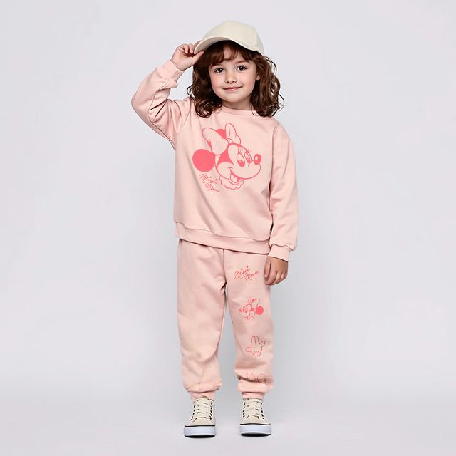 【ベビードール】ミニー キャラクター セットアップ 1204K / ベビーサイズ キッズ トップス ボトムス 長袖 長ズボン クルーネック スウェット 2点セット 上下セット コーデセット 楽ちん