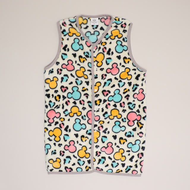 【ベビードール】ミッキー アニマル総柄着る毛布 1207K / 50cm-130cm ベビーサイズ キッズ フリースベスト ジレ アニマル柄 ヒョウ柄 お部屋着 寝間着 あったか シャギーボア素材 もこもこ 防寒 寝冷え対策