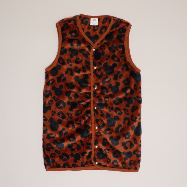 【ベビードール】ミッキー アニマル総柄着る毛布 1207K / 50cm-130cm ベビーサイズ キッズ フリースベスト ジレ アニマル柄 ヒョウ柄 お部屋着 寝間着 あったか シャギーボア素材 もこもこ 防寒 寝冷え対策