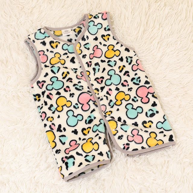 【ベビードール】ミッキー アニマル総柄着る毛布 1207K / 50cm-130cm ベビーサイズ キッズ フリースベスト ジレ アニマル柄 ヒョウ柄 お部屋着 寝間着 あったか シャギーボア素材 もこもこ 防寒 寝冷え対策