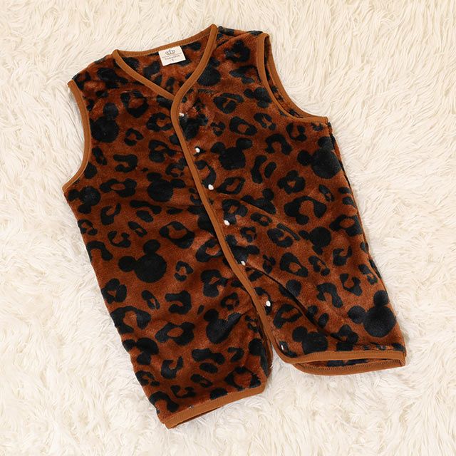 【ベビードール】ミッキー アニマル総柄着る毛布 1207K / 50cm-130cm ベビーサイズ キッズ フリースベスト ジレ アニマル柄 ヒョウ柄 お部屋着 寝間着 あったか シャギーボア素材 もこもこ 防寒 寝冷え対策