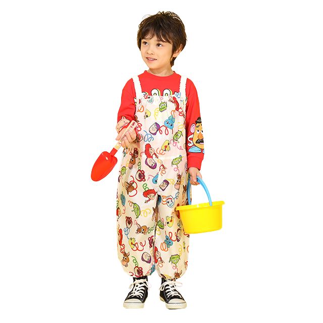 【ベビードール】トイストーリー キャラクター プレイウェア 1211K (収納袋付) / ベビーサイズ キッズ S(80-90cm) M(100-110cm) 軽量 オーバーオール サロペット 汚れてもいい服 撥水加工 収納ポーチ付き