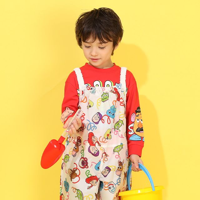 【ベビードール】トイストーリー キャラクター プレイウェア 1211K (収納袋付) / ベビーサイズ キッズ S(80-90cm) M(100-110cm) 軽量 オーバーオール サロペット 汚れてもいい服 撥水加工 収納ポーチ付き