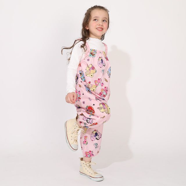 【ベビードール】プリンセス キャラクター プレイウェア 1211K (収納袋付) / ベビーサイズ キッズ S(80-90cm) M(100-110cm) 軽量 オーバーオール サロペット 汚れてもいい服 撥水加工 収納ポーチ付き