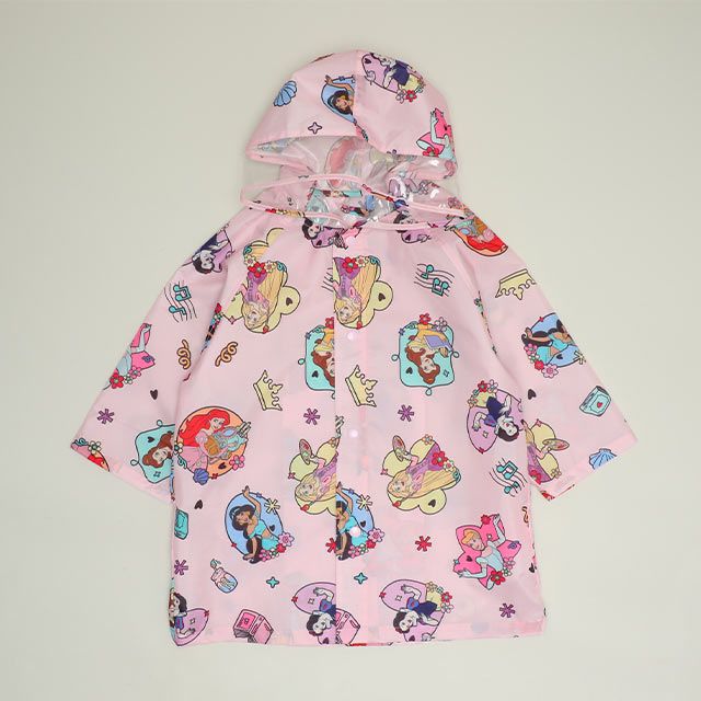 【ベビードール】プリンセス 【撥水】キャラクター レインコート 1212K (ランドセル対応/収納袋付) / ベビーサイズ キッズ S(80-90cm) M(100-110cm) L(120-130cm) 雨具 レイングッズ 羽織り 撥水 フードに透明窓付き ランドセルが背負える