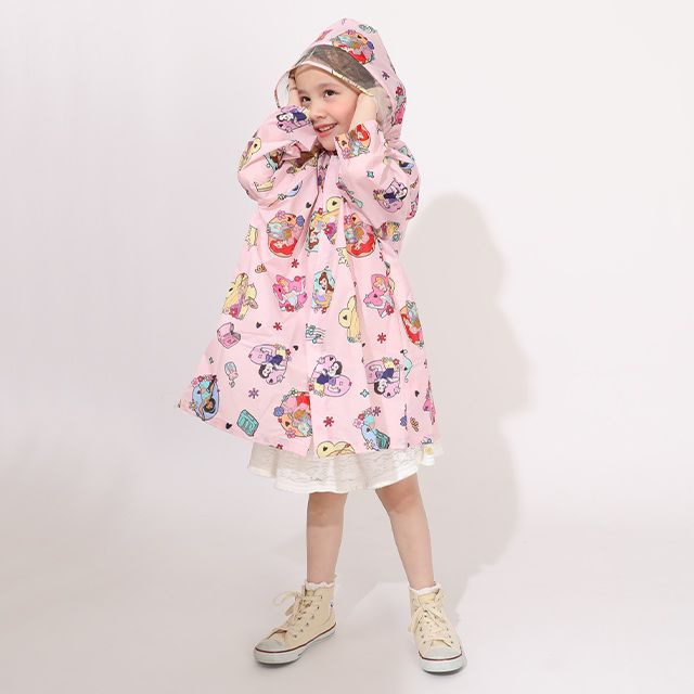 【ベビードール】プリンセス 【撥水】キャラクター レインコート 1212K (ランドセル対応/収納袋付) / ベビーサイズ キッズ S(80-90cm) M(100-110cm) L(120-130cm) 雨具 レイングッズ 羽織り 撥水 フードに透明窓付き ランドセルが背負える