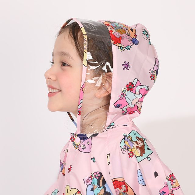 【ベビードール】プリンセス 【撥水】キャラクター レインコート 1212K (ランドセル対応/収納袋付) / ベビーサイズ キッズ S(80-90cm) M(100-110cm) L(120-130cm) 雨具 レイングッズ 羽織り 撥水 フードに透明窓付き ランドセルが背負える