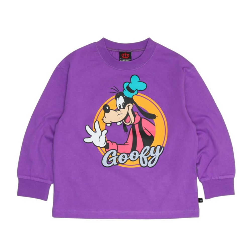 【ベビードール】グーフィー 親子お揃い BIGキャラクターロンT 1245K / ベビーサイズ キッズ トップス 長袖 Tシャツ クルーネック カットソー リンクコーデ ペアルック 親子コーデ 天竺素材
