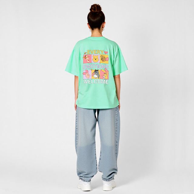 【ベビードール】プー 親子お揃い バックキャラクターTシャツ 1247A / 大人 ユニセックス 男女兼用 リンクコーデ ペアルック 親子コーデ トップス 半袖 Tシャツ クルーネック カットソー イーヨ ピグレット ティガー ラビット ルー