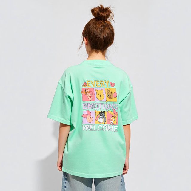 【ベビードール】プー 親子お揃い バックキャラクターTシャツ 1247A / 大人 ユニセックス 男女兼用 リンクコーデ ペアルック 親子コーデ トップス 半袖 Tシャツ クルーネック カットソー イーヨ ピグレット ティガー ラビット ルー