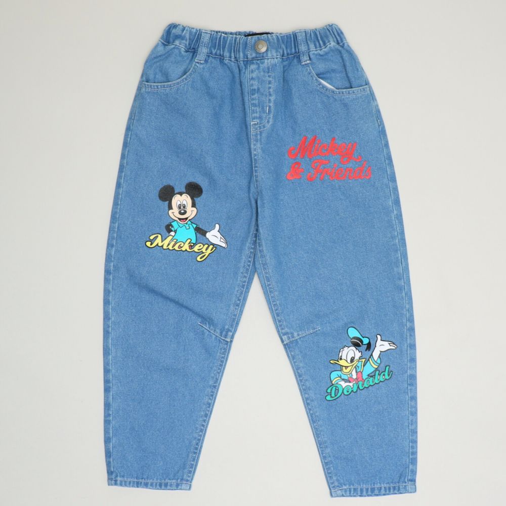 【ベビードール】ミッキー＆フレンズ デニムロングパンツ 1250K / ベビーサイズ キッズ ボトムス 長ズボン パンツ ヒッコリー ストライプ柄 デニム ジーンズ ジーパン テーパードパンツ ウエスト総ゴム ゴム穴付