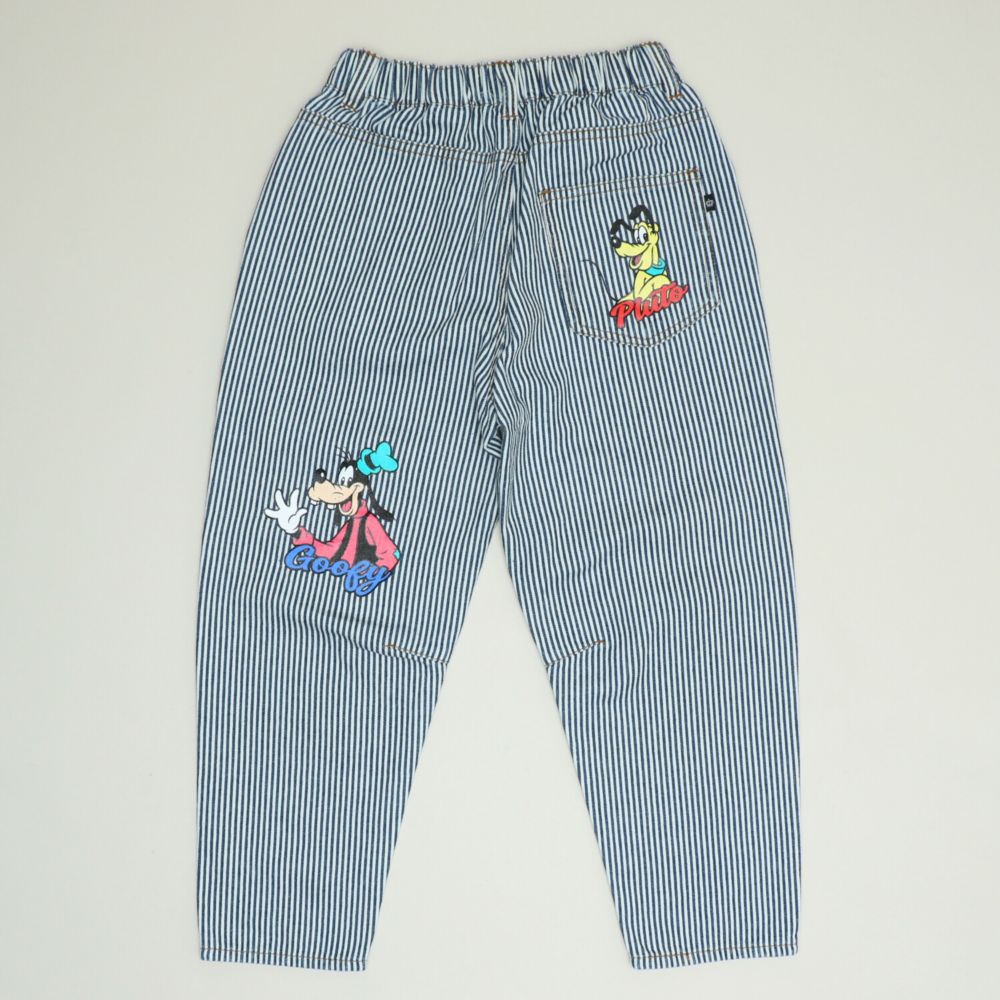【ベビードール】ミッキー＆フレンズ デニムロングパンツ 1250K / ベビーサイズ キッズ ボトムス 長ズボン パンツ ヒッコリー ストライプ柄 デニム ジーンズ ジーパン テーパードパンツ ウエスト総ゴム ゴム穴付