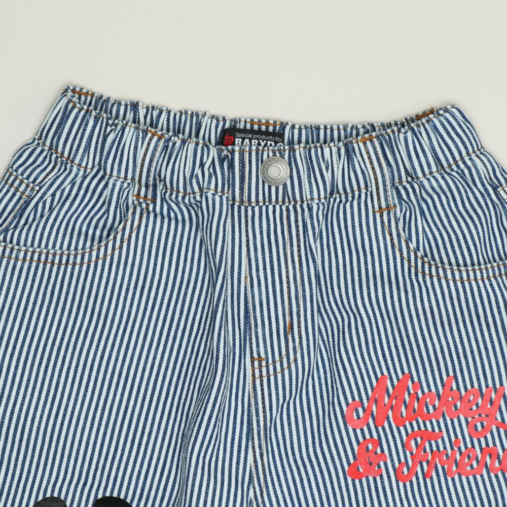 【ベビードール】ミッキー＆フレンズ デニムロングパンツ 1250K / ベビーサイズ キッズ ボトムス 長ズボン パンツ ヒッコリー ストライプ柄 デニム ジーンズ ジーパン テーパードパンツ ウエスト総ゴム ゴム穴付