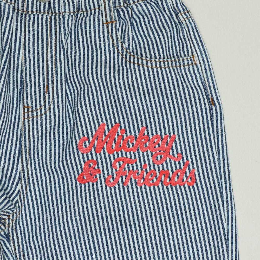 【ベビードール】ミッキー＆フレンズ デニムロングパンツ 1250K / ベビーサイズ キッズ ボトムス 長ズボン パンツ ヒッコリー ストライプ柄 デニム ジーンズ ジーパン テーパードパンツ ウエスト総ゴム ゴム穴付