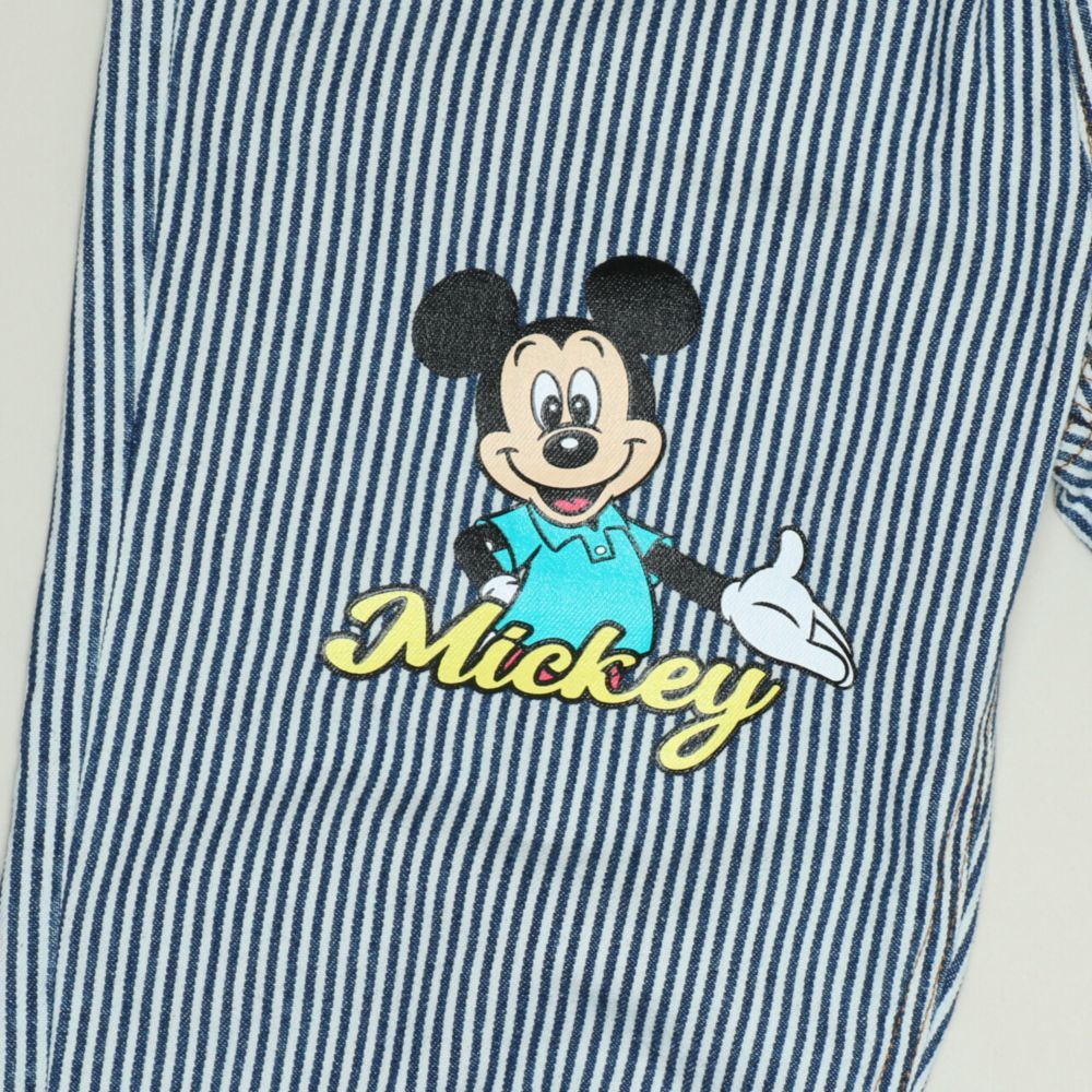 【ベビードール】ミッキー＆フレンズ デニムロングパンツ 1250K / ベビーサイズ キッズ ボトムス 長ズボン パンツ ヒッコリー ストライプ柄 デニム ジーンズ ジーパン テーパードパンツ ウエスト総ゴム ゴム穴付