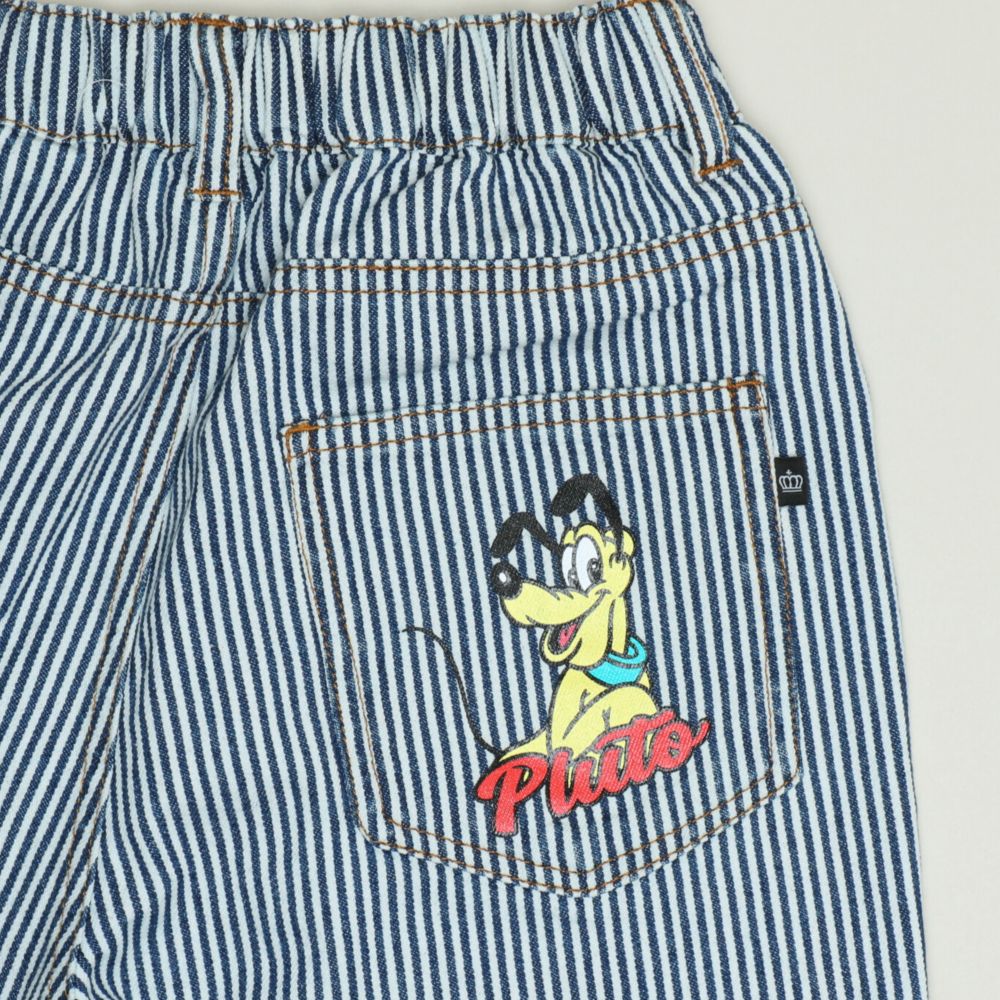 【ベビードール】ミッキー＆フレンズ デニムロングパンツ 1250K / ベビーサイズ キッズ ボトムス 長ズボン パンツ ヒッコリー ストライプ柄 デニム ジーンズ ジーパン テーパードパンツ ウエスト総ゴム ゴム穴付