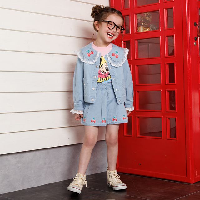 【ベビードール】ミニー デニムキュロットショートパンツ 1251K （トップス別売） / ベビーサイズ キッズ ボトムス 短パン ショーパン キュロット パンツスカート デニム ガーリー ウエスト総ゴム ゴム穴付