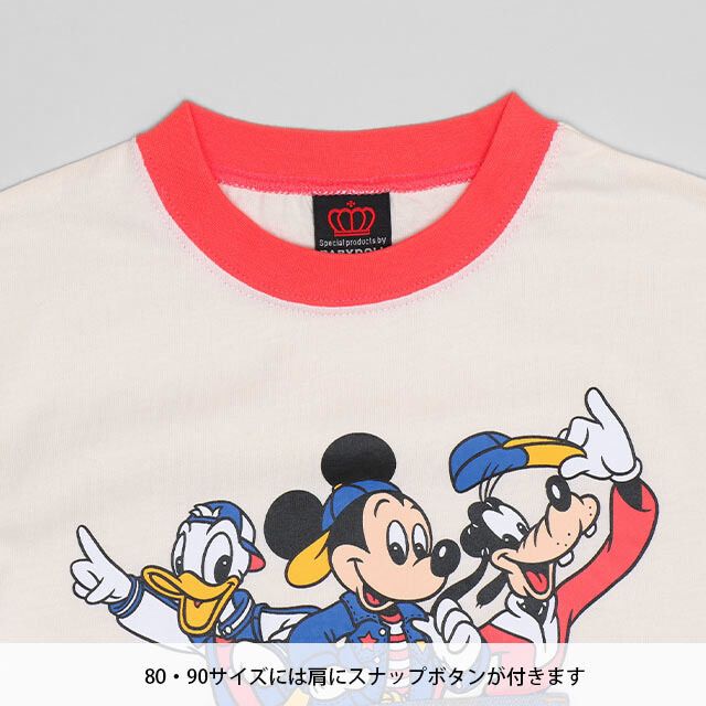 【ベビードール】ミッキー ドナルド グーフィー デニムポケットロンT 1253K / ベビーサイズ キッズ トップス 長袖 Tシャツ クルーネック カットソー バイカラー 天竺素材