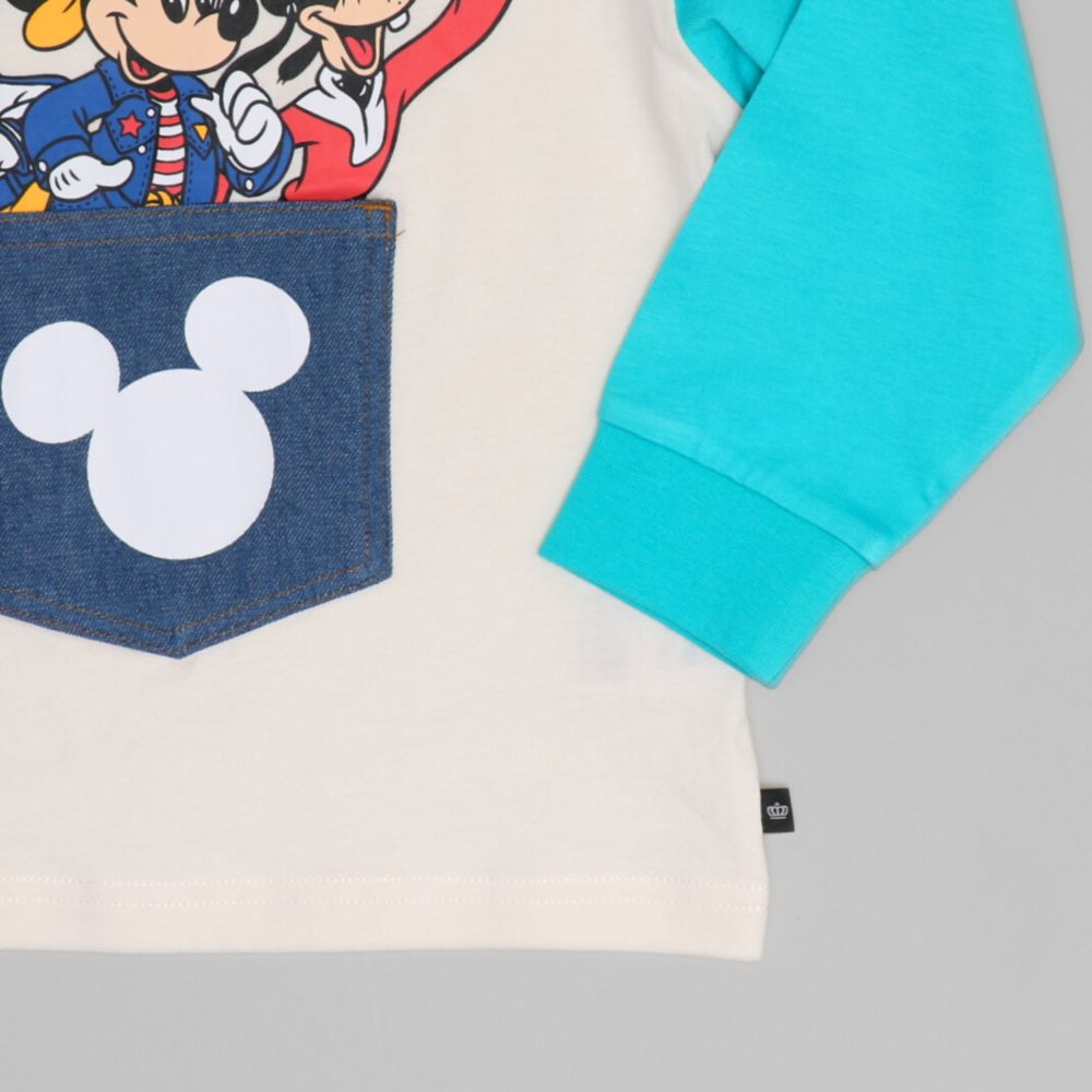 【ベビードール】ミッキー ドナルド グーフィー デニムポケットロンT 1253K / ベビーサイズ キッズ トップス 長袖 Tシャツ クルーネック カットソー バイカラー 天竺素材