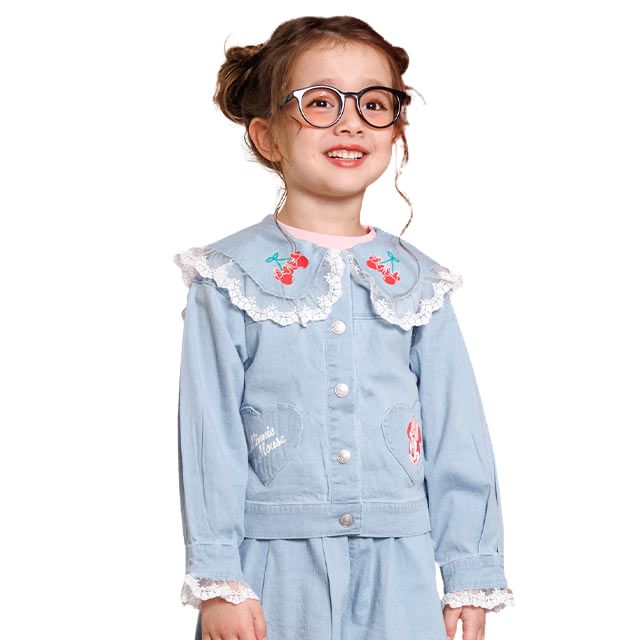 【ベビードール】ミニー レースフリル襟デニムジャケット 1255K （ボトムス別売） / ベビーサイズ キッズ トップス アウター 上着 羽織り ジャケット デニム ガーリー 春秋