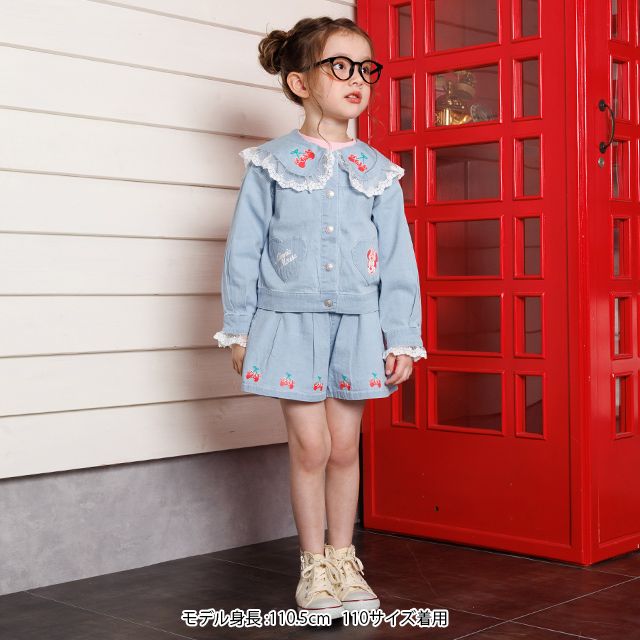 【ベビードール】ミニー レースフリル襟デニムジャケット 1255K （ボトムス別売） / ベビーサイズ キッズ トップス アウター 上着 羽織り ジャケット デニム ガーリー 春秋