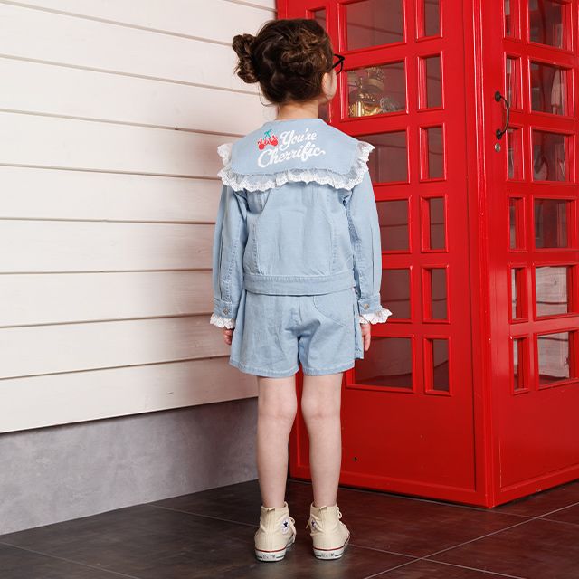 【ベビードール】ミニー レースフリル襟デニムジャケット 1255K （ボトムス別売） / ベビーサイズ キッズ トップス アウター 上着 羽織り ジャケット デニム ガーリー 春秋