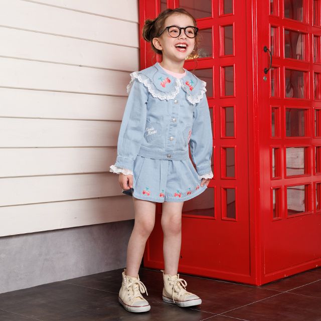 【ベビードール】ミニー レースフリル襟デニムジャケット 1255K （ボトムス別売） / ベビーサイズ キッズ トップス アウター 上着 羽織り ジャケット デニム ガーリー 春秋