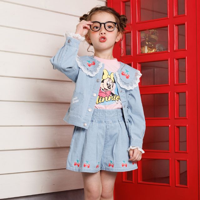 【ベビードール】ミニー レースフリル襟デニムジャケット 1255K （ボトムス別売） / ベビーサイズ キッズ トップス アウター 上着 羽織り ジャケット デニム ガーリー 春秋