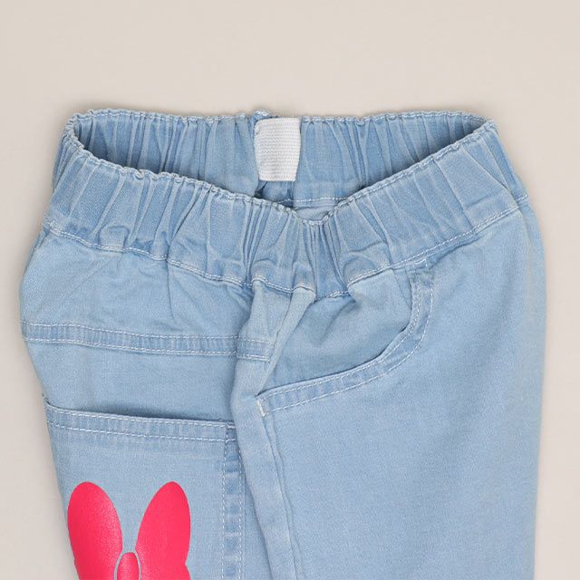 【ベビードール】ミニー デイジー レース付フレアデニムロングパンツ 1256K / ベビーサイズ キッズ ボトムス 長ズボン ジーパン デニム 楽ちん リボン フェミニン ストレッチデニム ウエスト総ゴム フェイクボタン レーススカート付き 脚長効果 フレアシルエット スリット入り