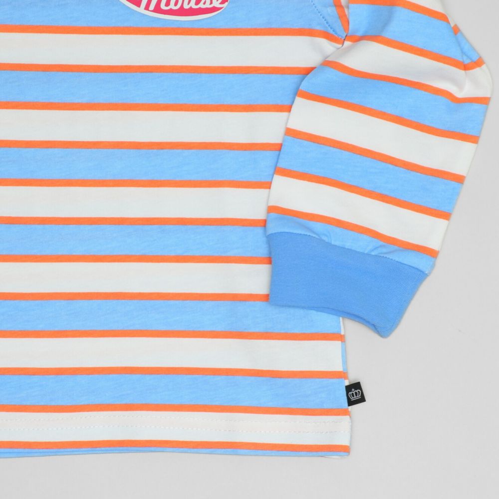 【ベビードール】ミッキー 親子お揃い ワッペン付ボーダー柄ロンT 1257K / ベビーサイズ キッズ トップス 長袖 Tシャツ クルーネック カットソー 天竺素材 リンクコーデ ペアルック 親子コーデ