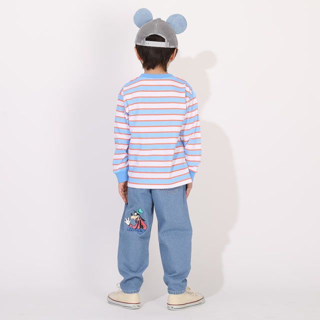 【ベビードール】ミッキー 親子お揃い ワッペン付ボーダー柄ロンT 1257K / ベビーサイズ キッズ トップス 長袖 Tシャツ クルーネック カットソー 天竺素材 リンクコーデ ペアルック 親子コーデ