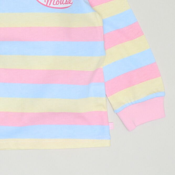 【ベビードール】ミニー 親子お揃い ワッペン付ボーダー柄ロンT 1257K / ベビーサイズ キッズ トップス 長袖 Tシャツ クルーネック カットソー 天竺素材 リンクコーデ ペアルック 親子コーデ