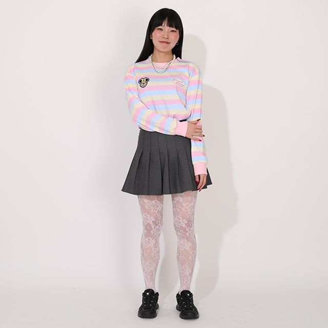 【ベビードール】ミニー 親子お揃い ワッペン付ボーダー柄ロンT 1257A / 大人 ユニセックス 男女兼用 リンクコーデ ペアルック 親子コーデ トップス 長袖 クルーネック カットソー 天竺素材