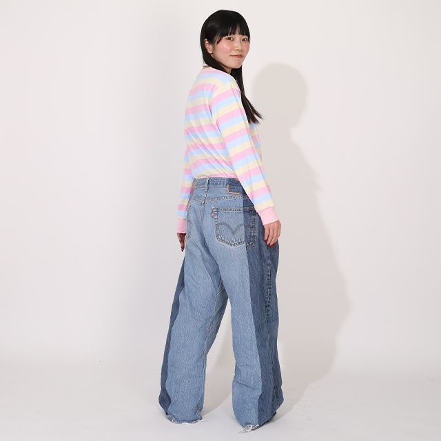 【ベビードール】ミニー 親子お揃い ワッペン付ボーダー柄ロンT 1257A / 大人 ユニセックス 男女兼用 リンクコーデ ペアルック 親子コーデ トップス 長袖 クルーネック カットソー 天竺素材