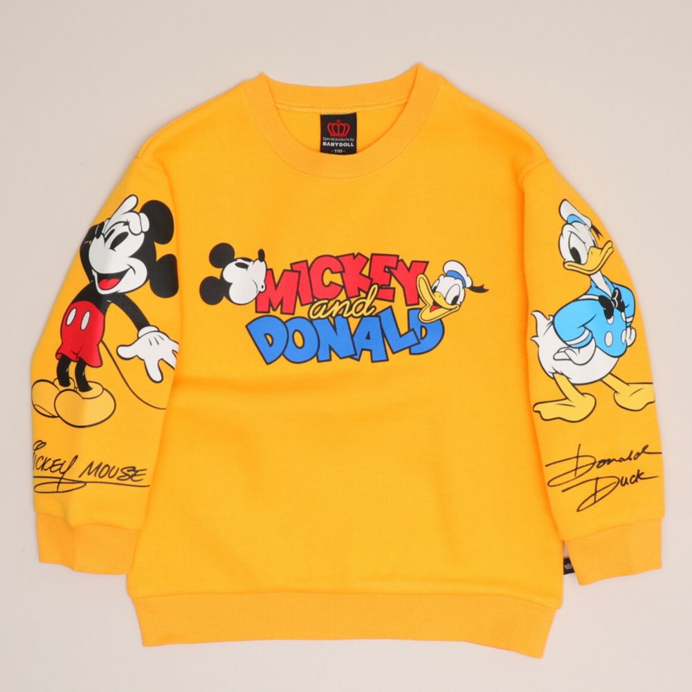 【ベビードール】ミッキー ドナルド 親子お揃い 袖キャラクタートレーナー 1258K / ベビーサイズ キッズ トップス 長袖 プルオーバー スウェット