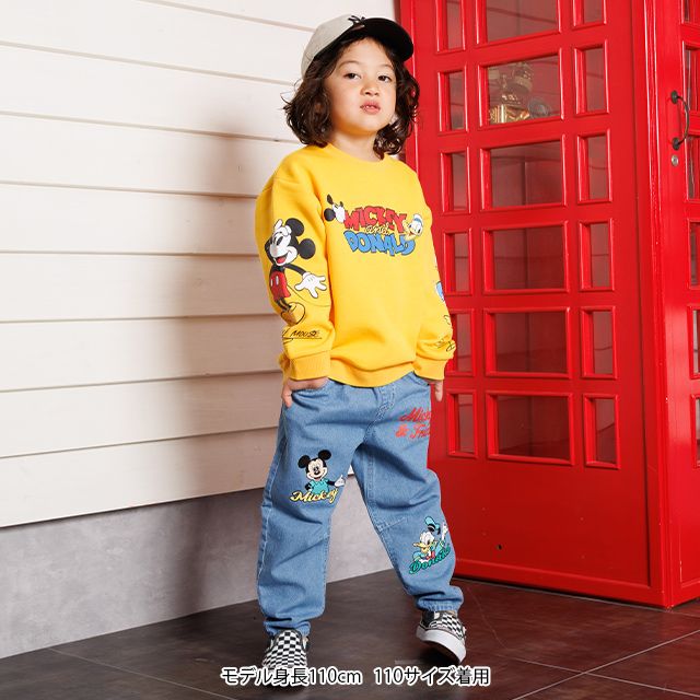 【ベビードール】ミッキー ドナルド 親子お揃い 袖キャラクタートレーナー 1258K / ベビーサイズ キッズ トップス 長袖 プルオーバー スウェット