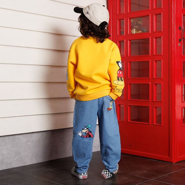 【ベビードール】ミッキー ドナルド 親子お揃い 袖キャラクタートレーナー 1258K / ベビーサイズ キッズ トップス 長袖 プルオーバー スウェット