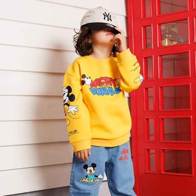 【ベビードール】ミッキー ドナルド 親子お揃い 袖キャラクタートレーナー 1258K / ベビーサイズ キッズ トップス 長袖 プルオーバー スウェット