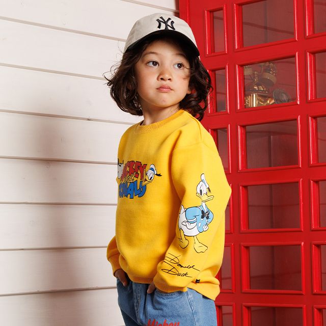 【ベビードール】ミッキー ドナルド 親子お揃い 袖キャラクタートレーナー 1258K / ベビーサイズ キッズ トップス 長袖 プルオーバー スウェット