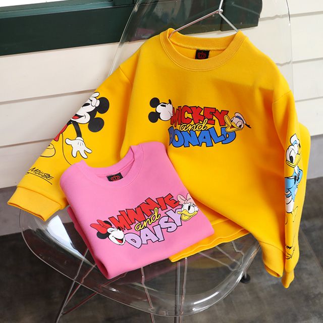 【ベビードール】ミッキー ドナルド 親子お揃い 袖キャラクタートレーナー 1258K / ベビーサイズ キッズ トップス 長袖 プルオーバー スウェット