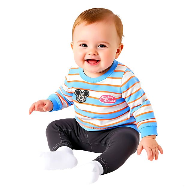 【ベビードール】ミッキー ワッペン付ボーダー柄ロンパース 1259B / ベビーサイズ 赤ちゃん 出産祝い 贈り物 プレゼント ベビー服 つなぎ ドッキングロンパース 楽ちん 天竺素材 リンクコーデ ペアルック 親子コーデ