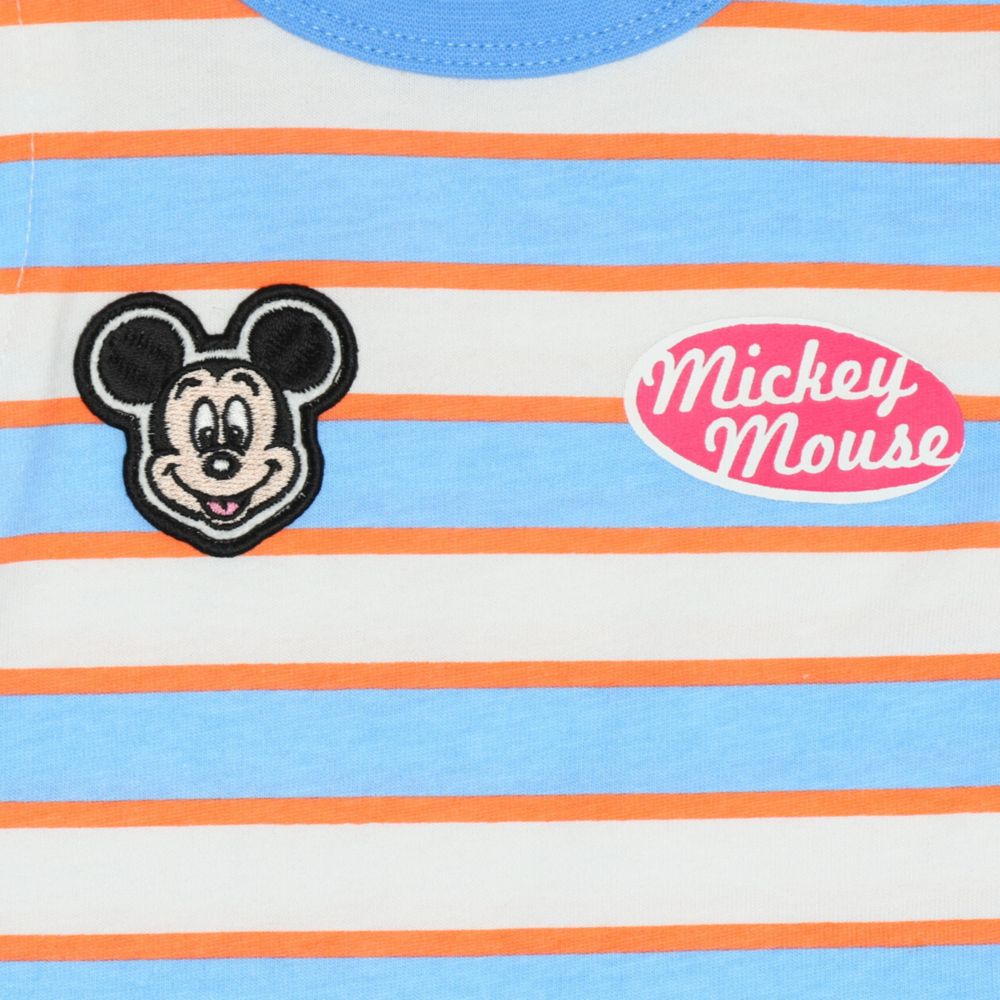 【ベビードール】ミッキー ワッペン付ボーダー柄ロンパース 1259B / ベビーサイズ 赤ちゃん 出産祝い 贈り物 プレゼント ベビー服 つなぎ ドッキングロンパース 楽ちん 天竺素材 リンクコーデ ペアルック 親子コーデ