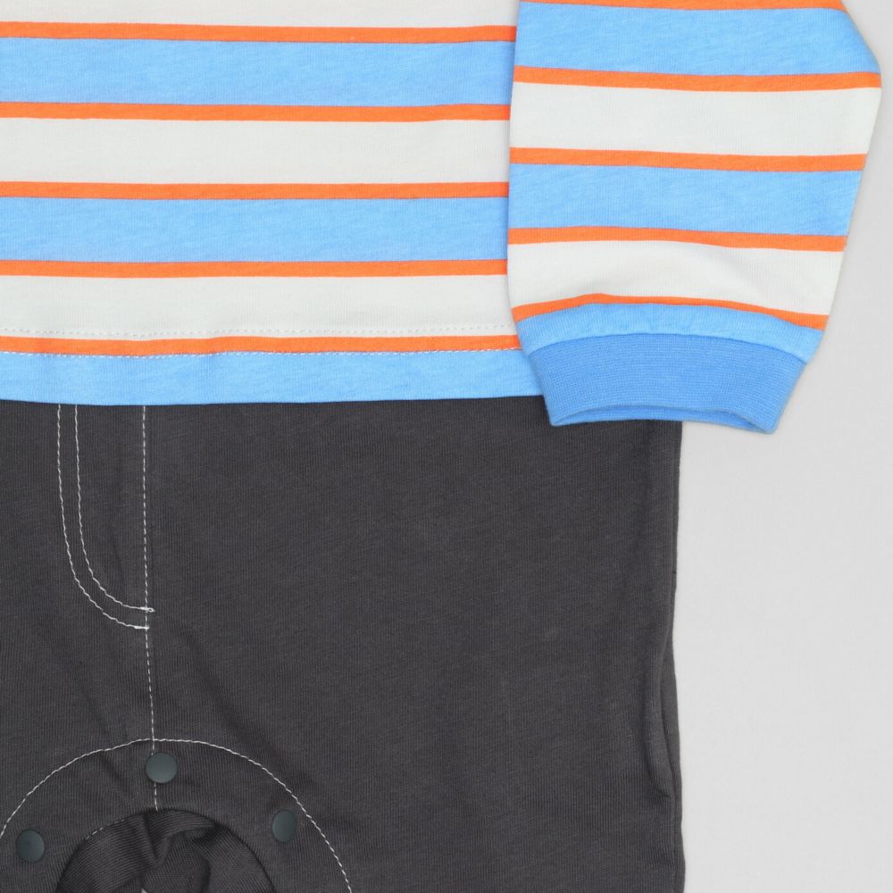 【ベビードール】ミッキー ワッペン付ボーダー柄ロンパース 1259B / ベビーサイズ 赤ちゃん 出産祝い 贈り物 プレゼント ベビー服 つなぎ ドッキングロンパース 楽ちん 天竺素材 リンクコーデ ペアルック 親子コーデ